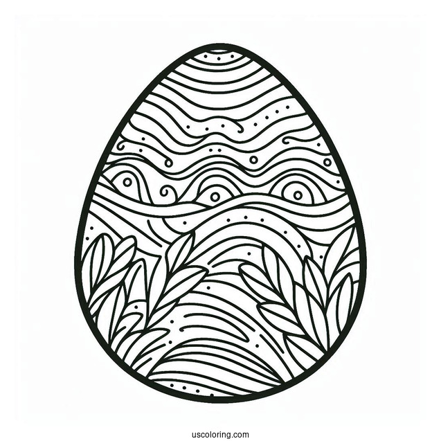 Easter Coloring Page Of Easter Egg Outline With Wavy Design