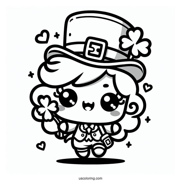 Coloring Page Of Kawaii Leprechaun