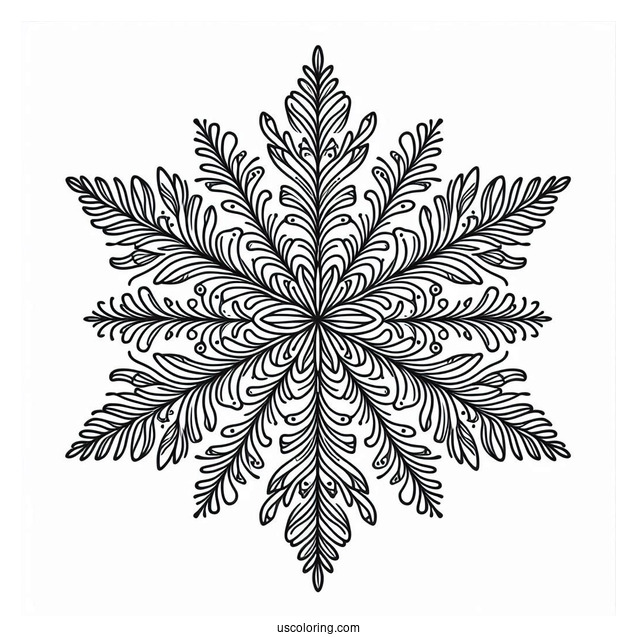 Simple Fernlike Snowflake Coloring Page