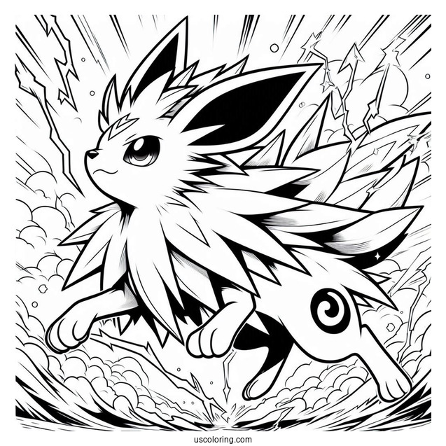 Jolteon Coloring Page Fighting Lightning Pokemon Card