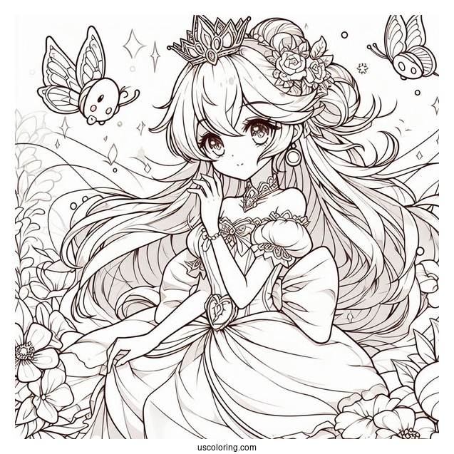 Princess Coloring Page Of Anime Princess Peach