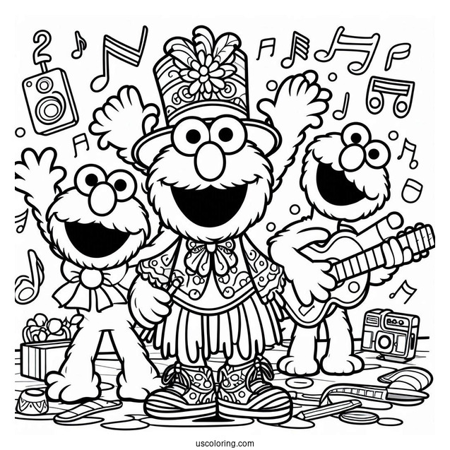 Coloring Sheet Of Elmo and Sesame Street Friends