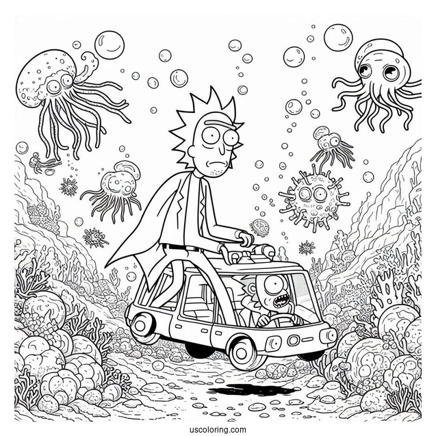 Rick and Morty Coloring Page Of Mr. Nimbus in Underwater Kingdom