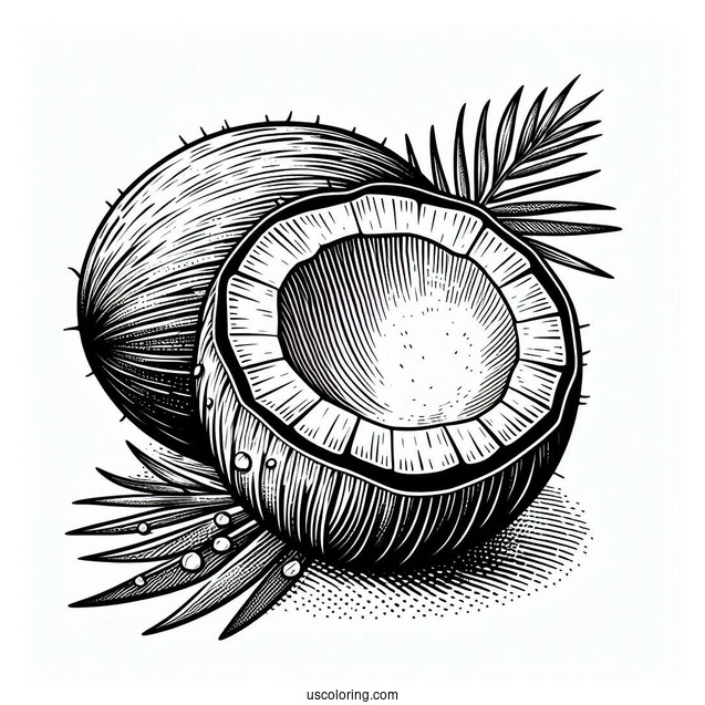 Halved Coconut Coloring Page With Coconut Juice Inside