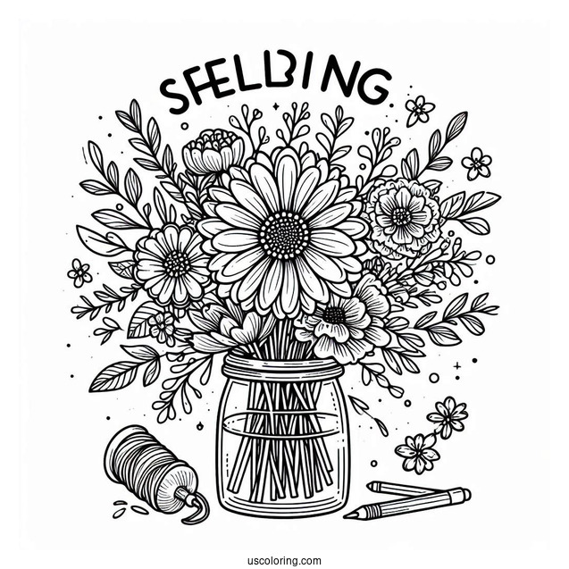 Hello Spring Coloring Page Flower Bouquet
