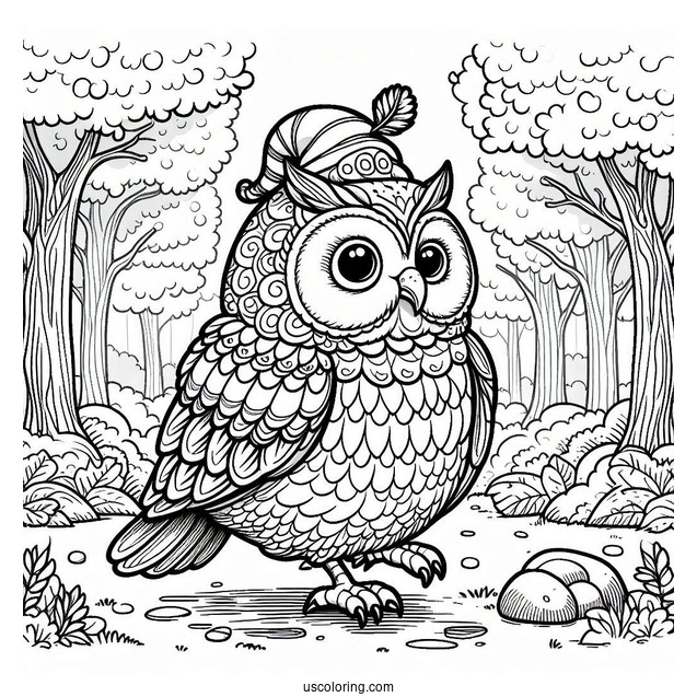 Large Owl Walking On Forrest Floor