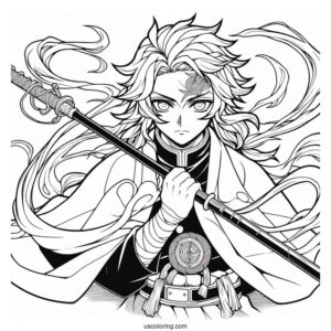 Powerful Tanjiro Coloring Page Summoning Constant Flux With Nichirin Sword
