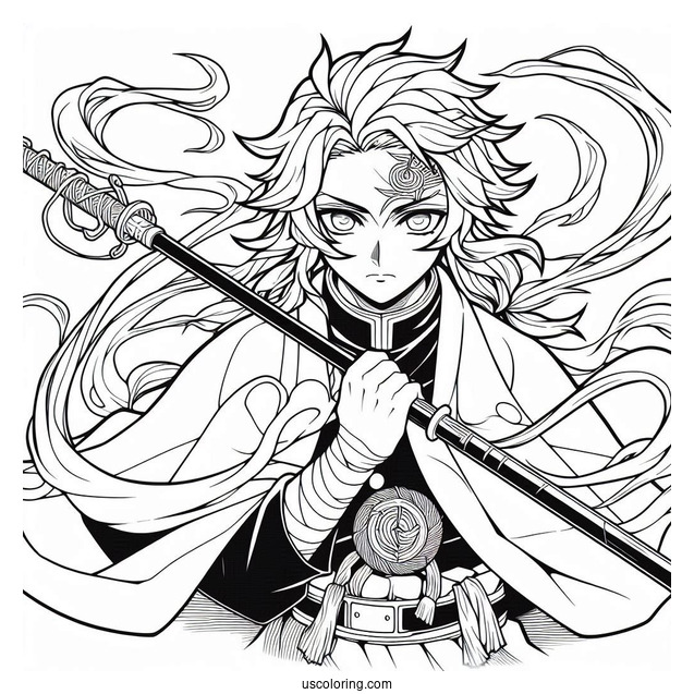 Powerful Tanjiro Coloring Page Summoning Constant Flux With Nichirin Sword