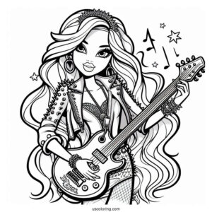 Coloring Page Of Rockstar Yasmin With Guitar