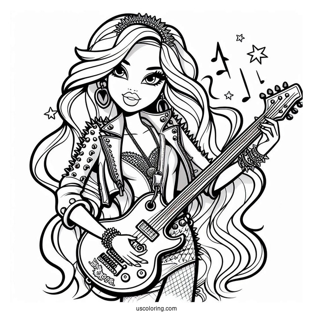 Coloring Page Of Rockstar Yasmin With Guitar