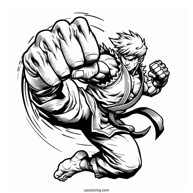 Street Fighter Coloring Page Of Makoto Punching The Air