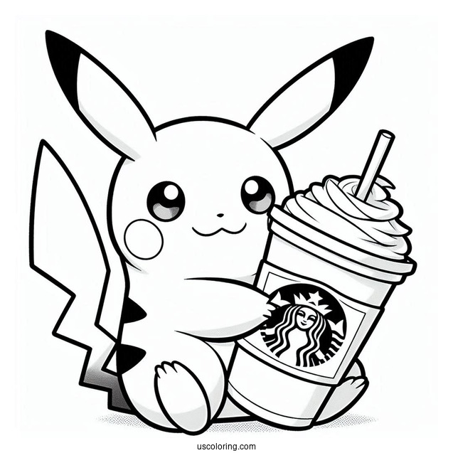 Pikachu Hugging Starbucks Cup