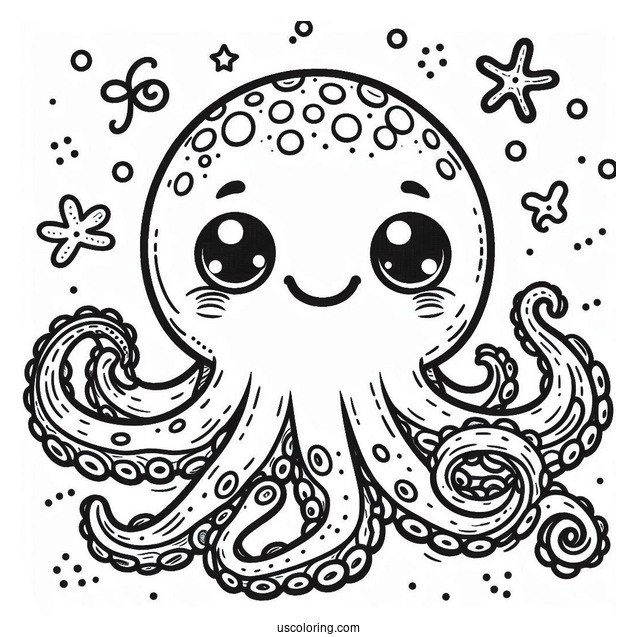 Smiling Octopus Squid Coloring Page For Kids