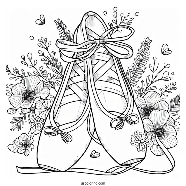 Coloring Sheet Of Ballet Shoes With Laces In A Bow