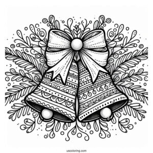 Christmas Coloring Pages For Adults Of Christmas Bells With Bow Zentangle Coloring Page For Adults