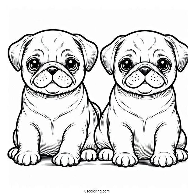 Two Cute Pug Puppies To Color