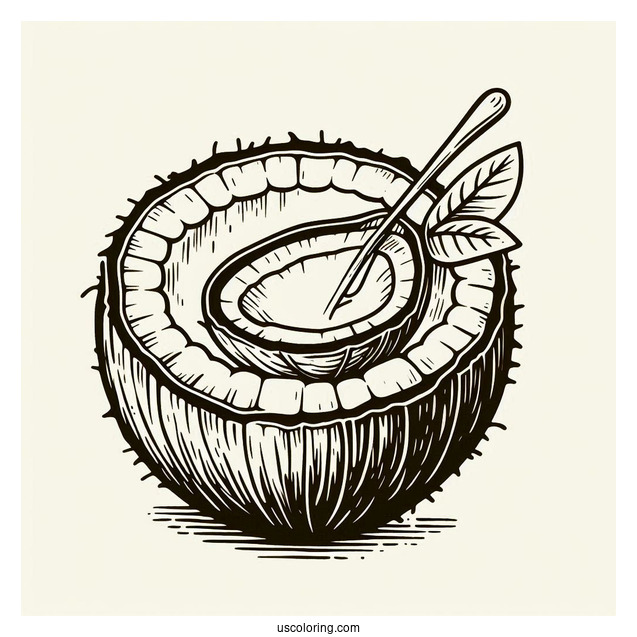 Halved Coconut Coloring Page With Coconut Juice Inside