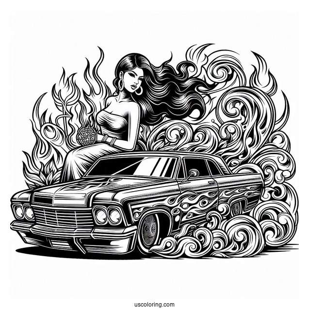 Lowrider Coloring Page With Flame Design For Kids