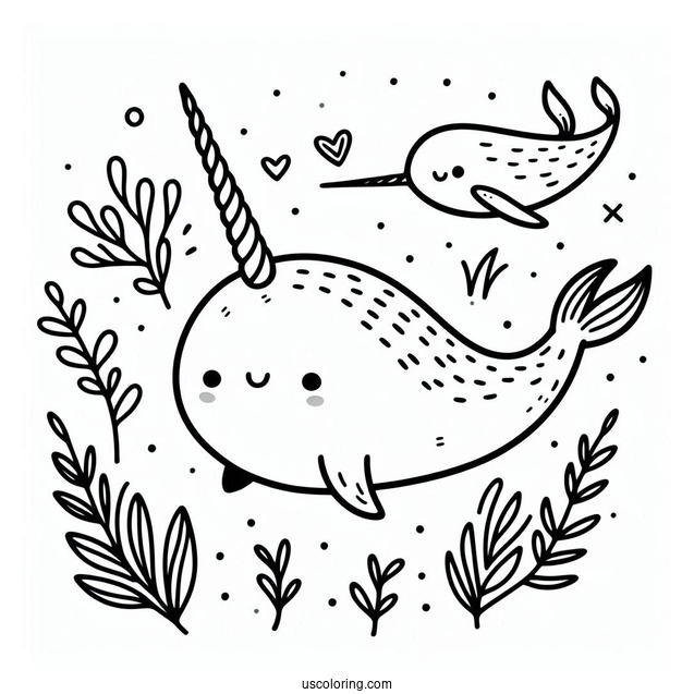 Simple Narwhal Coloring Page With Mane For Preschoolers