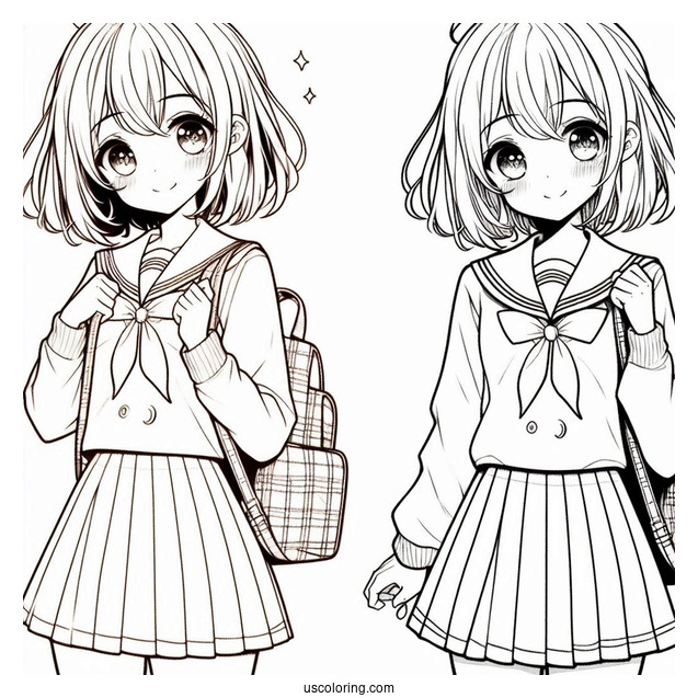 Manga Coloring Page Of Cute School Days High School Girl