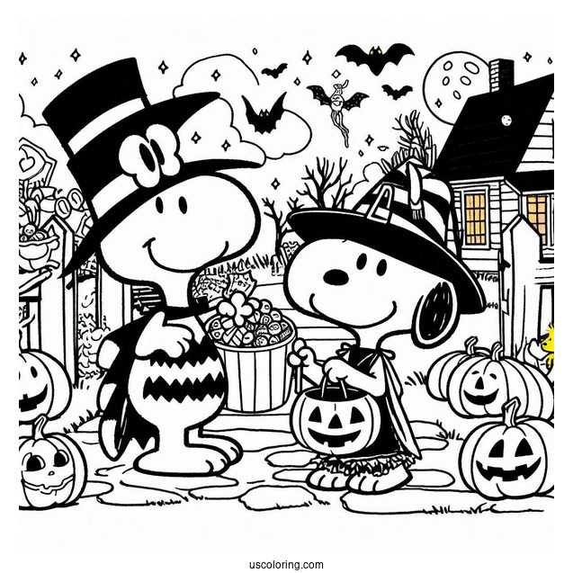 Snoopy And Woodstock Trick Or Treating During Halloween