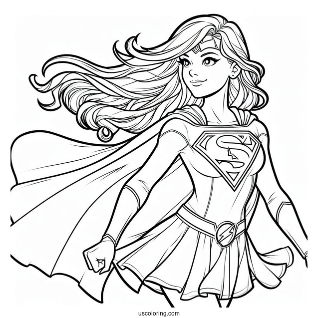 Easy Supergirl Coloring Page With Flash Outline