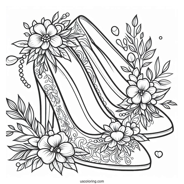 Coloring Sheet Of Floral Bridal Shoes