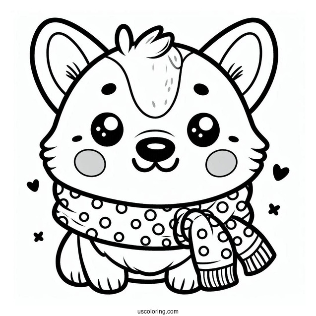 Kawaii Corgi Coloring Page Wearing Polka Dot Scarf For Kids