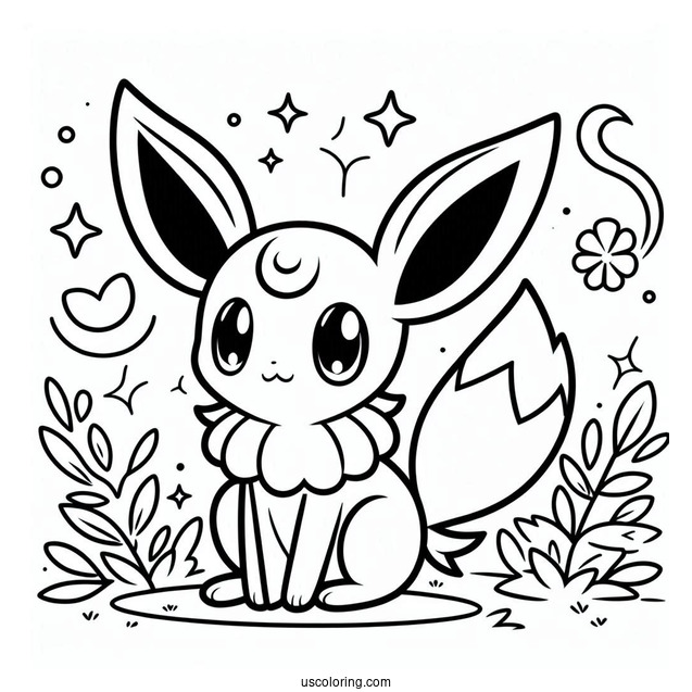 Coloring Page Of Cute Espeon For Kids