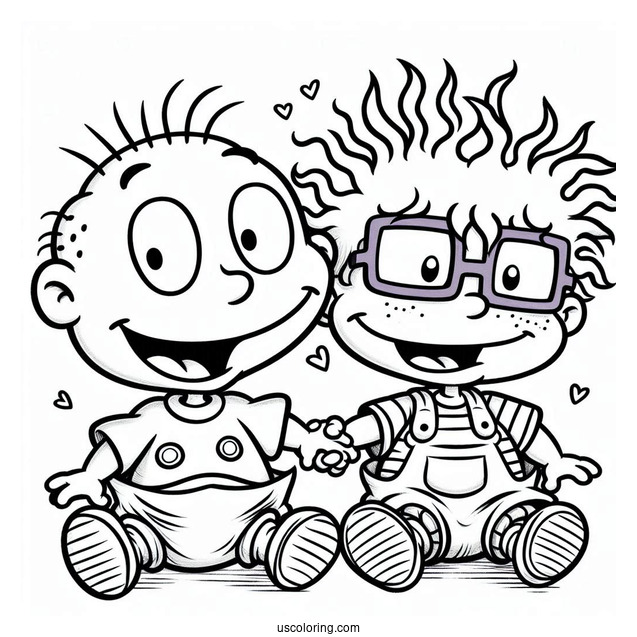 Rugrats Coloring Page Of Tommy And Chuckie Smiling Rugrats