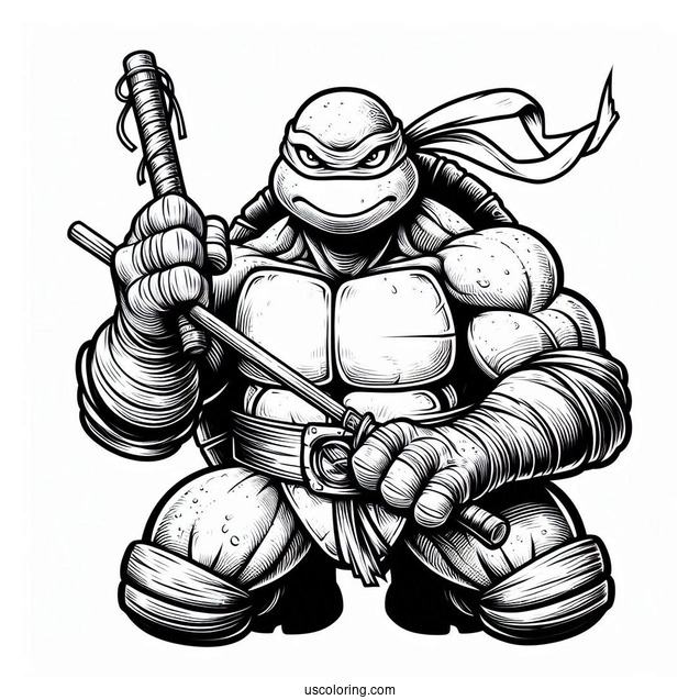 Ninja Turtles Coloring Page Of Michelangelo Holding Nunchucks