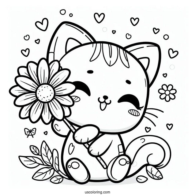 Smiling Critters Coloring Page Of Chibi CatNap Holding A Flower For Kids