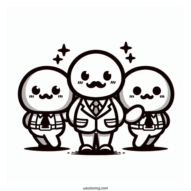 General Guy Leading Two Shy Guy Coloring Page