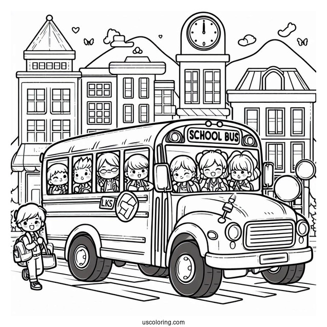 Cartoon School Bus Coloring Page Full of Kids For Kids