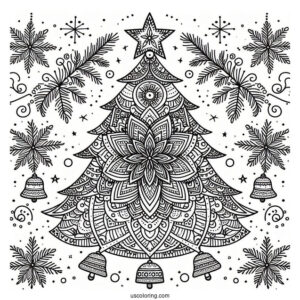 Christmas Tree With Bells Christmas Mandala Coloring Page