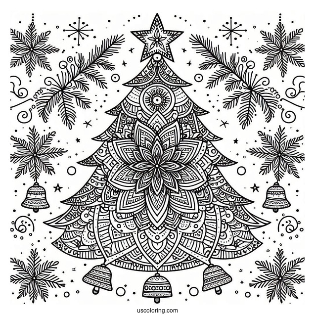 Christmas Tree With Bells Christmas Mandala Coloring Page