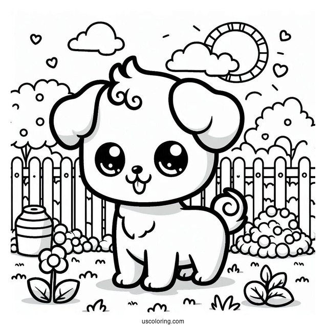 Kawaii Cartoon Dog In Backyard