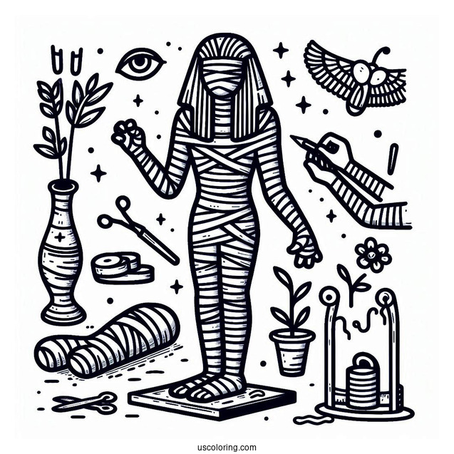 Egyptians Creating A Mummy Coloring Page