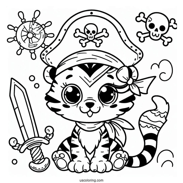 Cute Tiger Pirate Coloring Page For Preschoolers