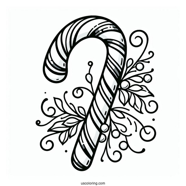 Candy Cane With Mistletoe Coloring Sheet