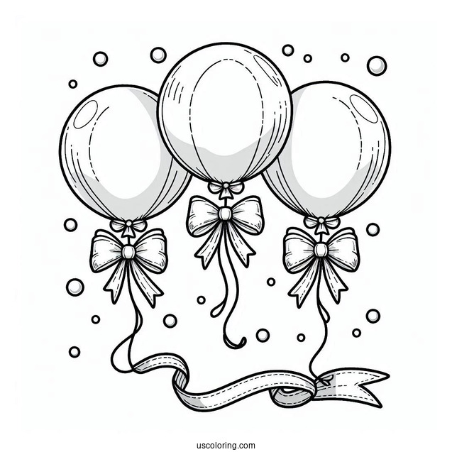 Three Balloons With a Ribbon To Color