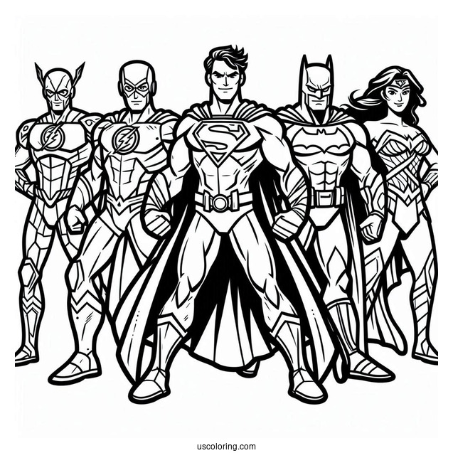 Justice League Coloring Page Of Cartoon Superheroes