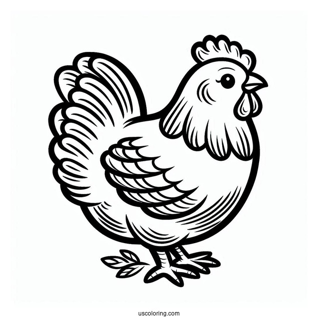 Easy Outline Of a Barn Yard Chicken To Color