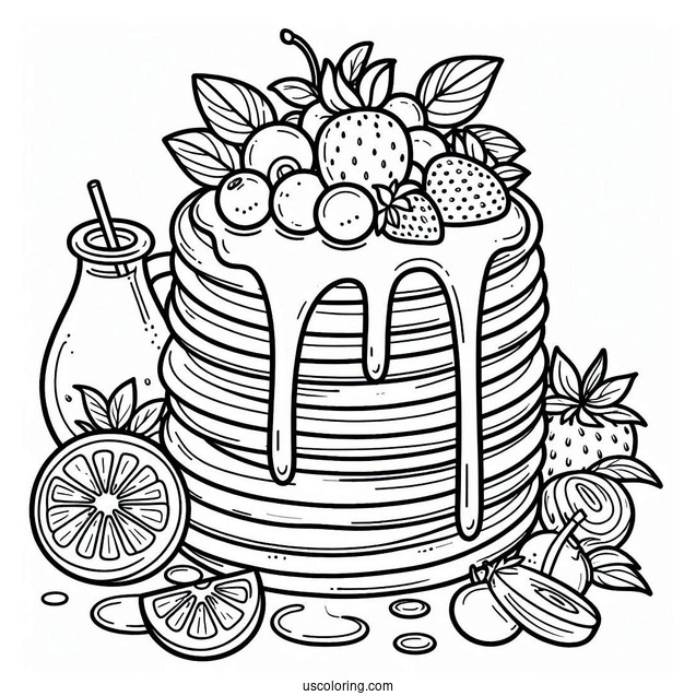 Fruity Pancake Coloring Page Tower Dripping With Syrup