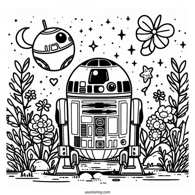 Kawaii R2 D2 Coloring Page For Kids