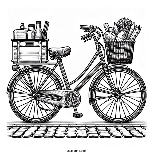 Delivery Bicycle Coloring Page Parked On The Road