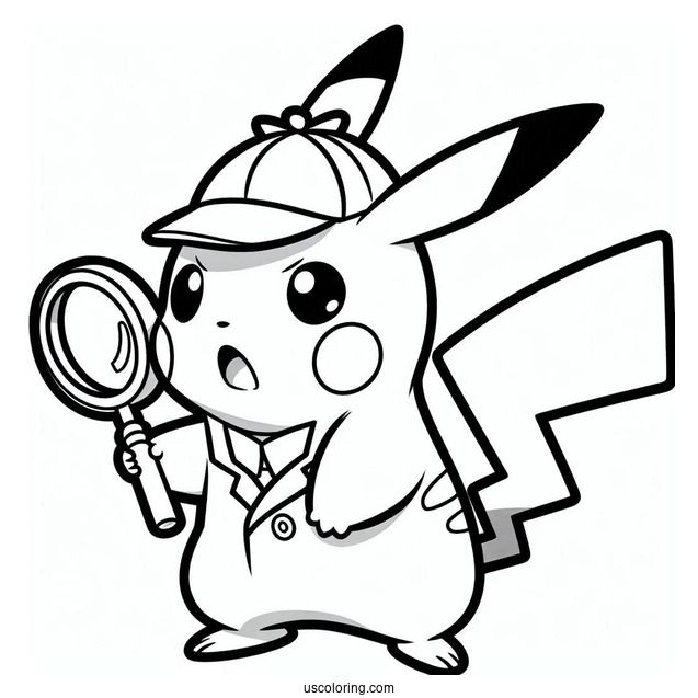 Coloring Page Of Detective Pikachu With Magnifying Glass