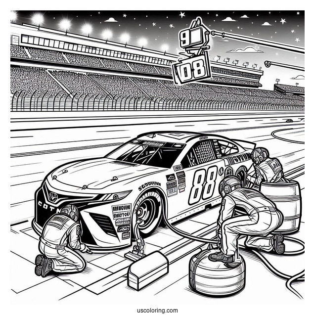 NASCAR Coloring Page Car In Pit Stop During Race