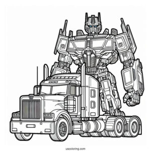 Autobot Optimus Prime Coloring Page Next To Truck Form