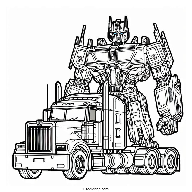 Autobot Optimus Prime Coloring Page Next To Truck Form